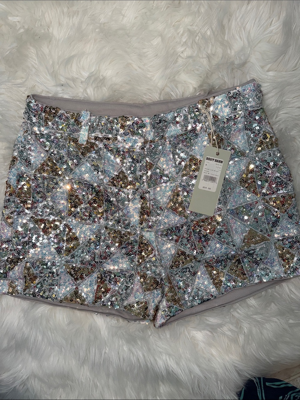 Miss Me Sequin Geometric Shorts in Silver, Gold, Pink, Blue - Picture 10 of 11
